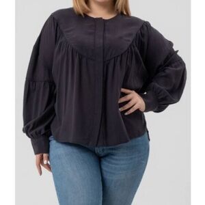 NWT Harshman Faye Shirt Navy Gathered Tencel Blouse Size 2X